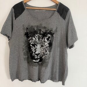 Penningtons Women Gray Black Short Sleeve Pullover T Shirt Plus Size 2X